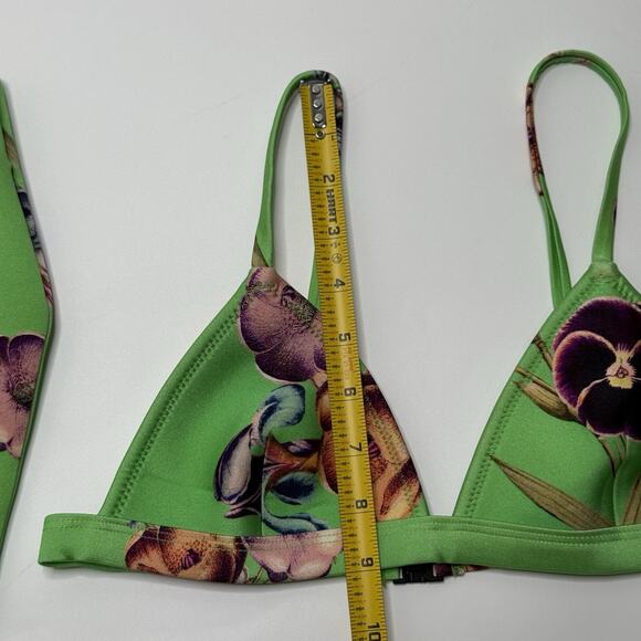 Triangl Neoprene Bikini Swimsuit Kelly Green Floral 2pc Bathing Suit S/M And Bag - Picture 7 of 16